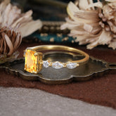 1CT Emerald Cut Citrine Half Eternity Stacking Wedding Band Ring